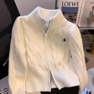Ralph Lauren Vintage Stand Collar Sweater Jacket – Korean Style Embroidered Zip